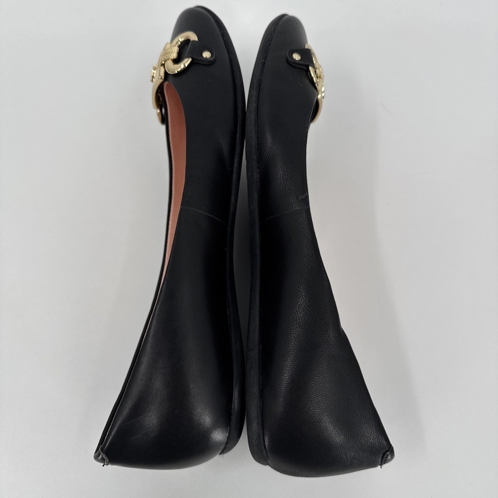 Kate Spade New York Phoebe Black Leather Gold Logo Ballet Flats 8 City Preppy - Picture 10 of 12